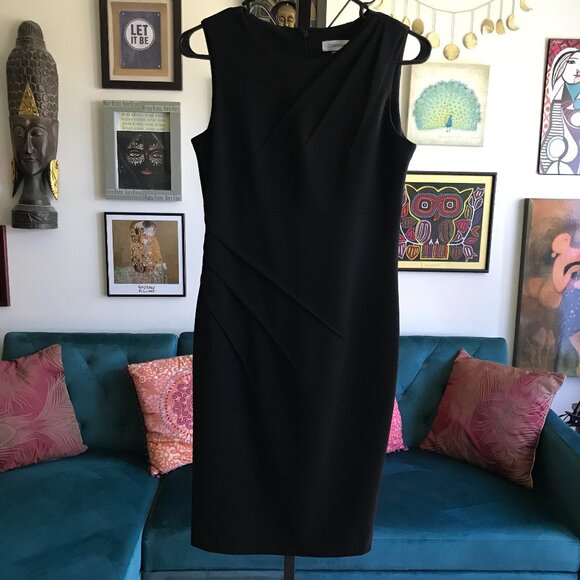 CALVIN KLEIN size 4 Little Black Sleeveless Stretch Sheath Dress Day To Evening - Picture 1 of 4
